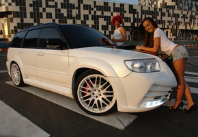 девушка, Субару, тюнинг, форестер