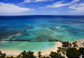 Гавайи, пальмы, облака, небо, usa, hawaii, океан, сша