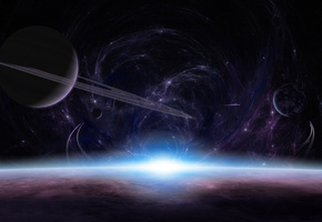 атмосфера, восход, Планеты, свет, кольца, поверхность