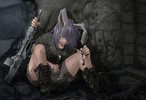 reisen udongein inaba, дождь, игра, война, Аниме, оружие, даммаку