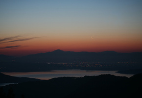 Луна, город, венера, озеро, огни, восход, измир, турция