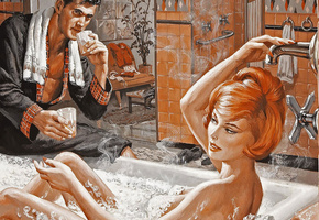 девушка, пена, Рисунок, ванна