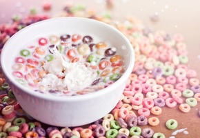 тарелка, молоко, цвет, Хлопья, брызги, завтрак, колечки