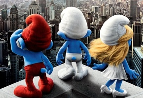 smurfs, new york, небоскрёбы, Смурфы, нью-йорк, смурфики