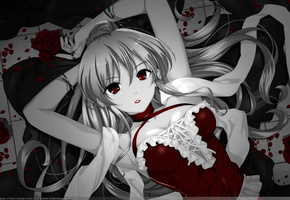 роза, Девушка, платье, длинные волосы, красные глаза