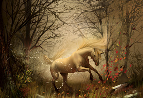 лес, Единорог, осень