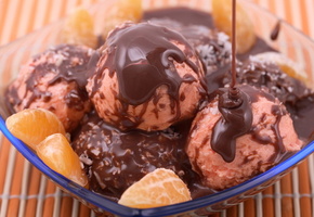 Еда, апельсин, шоколад, мороженое, десерт, сладкое