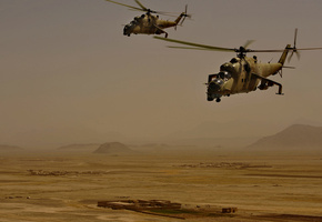 вертолёт, полёт, пустыня, Ми-35