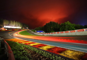 eau rouge, spa-francorchamps, ночь, Track, спа-франкоршам, поворот