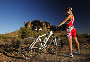 cross country, горы, велосипед, Девушка