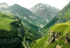 долина, высота, деревья, valley, склон, горы, лес, Mountains