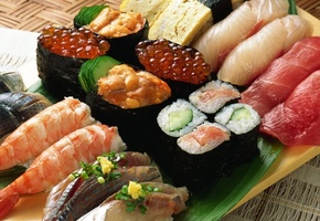роллы, креветки, икра, рыба, блюдо, морепродукты, Еда