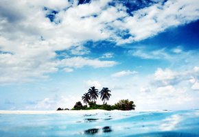 Природа, пейзаж, вода, пальмы, остров, океан, небо