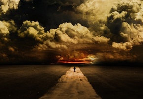 дорога, Арт, тучи, человек, небо, abdelrahman