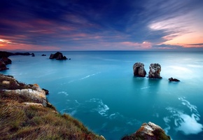 небо, закат, скалы, Море