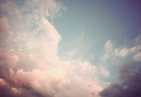 нежно, небо, Облака, розовый, белый, фиолетовый
