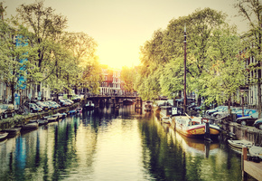 amsterdam, канал, рассвет, город, вода, Canal at sunrise, netherlands