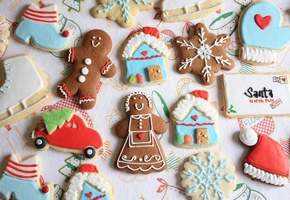 человечек, домик, Печенье, фигурки, марципан, новый год