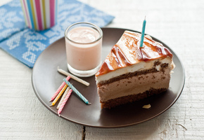 торт, свечки, тарелка, молоко, стакан, День рождения