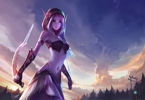 world of warcraft, эльфийка, кинжалы, эльф, уши, Арт, chenbo, лес