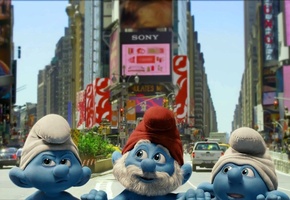 город, гномики, улицы, Смурфы, смурфики, нью-йорк, smurfs