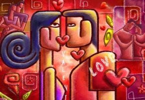 любовь, сердечко, поцелуй, парочка, женщина, Мужчина