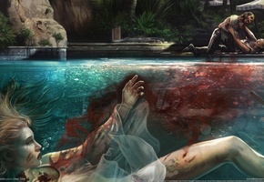 вода, труп, кровь, Dead island, бассейн
