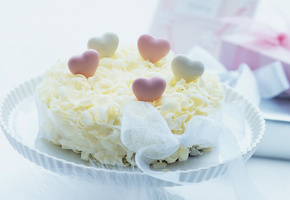 Еда, торт, сердечки, тортик, пирожное, десерт, сладкое