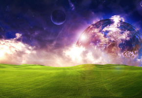 космос, свет, луна, небо, поле, планета, Трава, луг