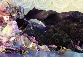 девушка, пантера, парень, Аниме