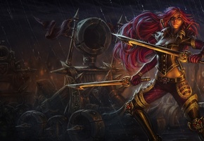 оружие, катапульта, League of legends, меч, девушка, дождь