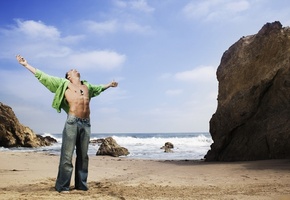 море, песок, мачо, Мужчина, men, скалы, торс