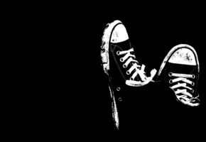 черный фон, черно-белый, шнурки, Кеды, минимализм, обувь