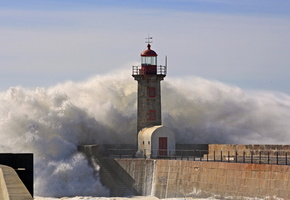 волна, брызги, Маяк, небо