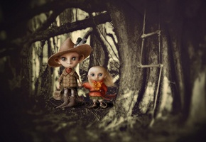 клыки, Вампиры, дети, арт, лес, мальчик, девочка