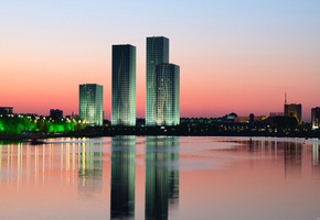 Город, казахстан, деревья, дома, kazakhstan, здания, свет