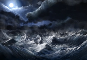 Море, волны, луна, alexlinde (devart, шторм