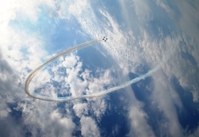 кольцо, самолеты, пилотаж, Небо, облака, истребители