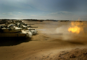 wallpapers, пустыня, огонь, стрельба, Абрамс, танки, обои