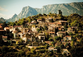 france, здания, дома, горы, пейзаж, городок, Франция