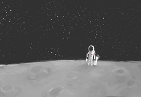 кот, космонавт, лопата, звёзды, Луна
