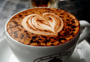 каппучино, кофе, рисунок, сердце, чашка, Макро