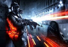 машина, город, автомат, russian, Battlefield 3, солдат