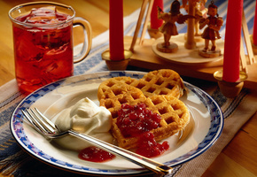 сердце, Еда, сердечко, вафли, сладкое, печенье, крем