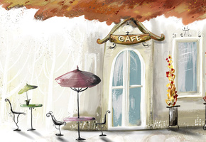 Кафе, осень, краски, cafe