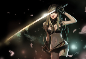 Арт, татуировка, тату, оружие, девушка, катана, chenbo, меч