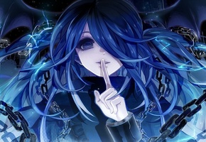 губы, синий, молчание, палец, крылья, Девушка, готика