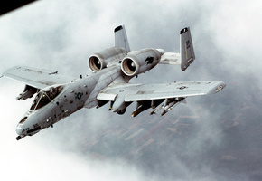 штурмовик, мощь, A-10, облока, американец, фон