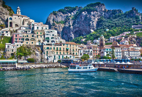 amalfi, город, лодка, амальфи, дома, italy, катер, Италия, море