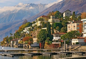 набережная, город, Switzerland, дома, швейцария, горы